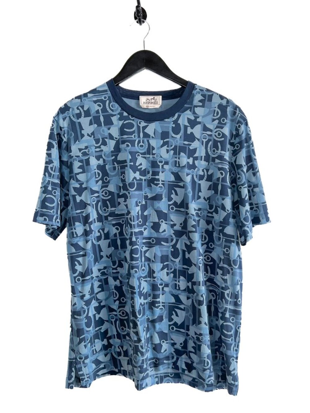 Hermès Blue Horseshoe Equestrian Print T-shirt